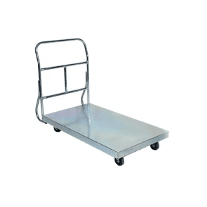 Large platform trolley with a galvanized steel deck, fixed handle, and 500kg capacity. Ideal for warehouses, factories, and heavy-duty transport.