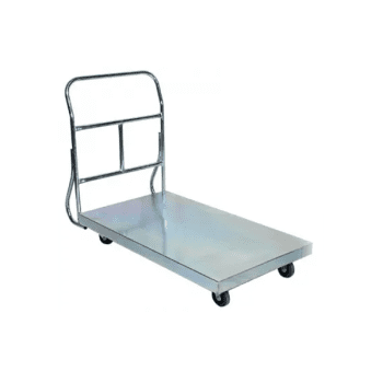 Large platform trolley with a galvanized steel deck, fixed handle, and 500kg capacity. Ideal for warehouses, factories, and heavy-duty transport.